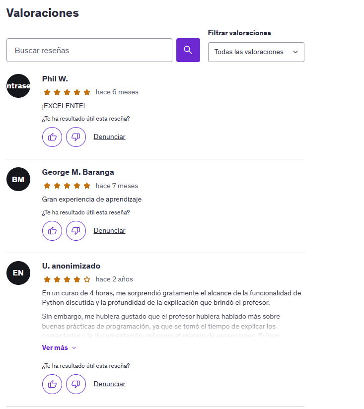 Python 101: Desbloquea habilidades de programación: de principiante a experto | Valoraciones
