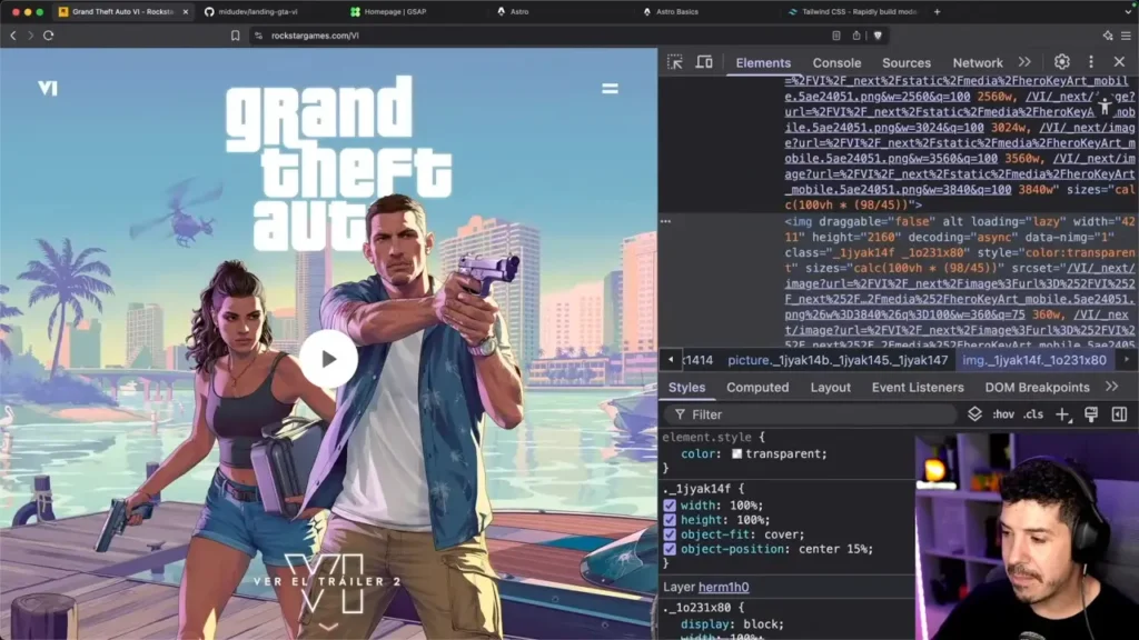 Clon del sitio web GTA VI DESDE CERO - HTML, JavaScript & GSAP | Layout