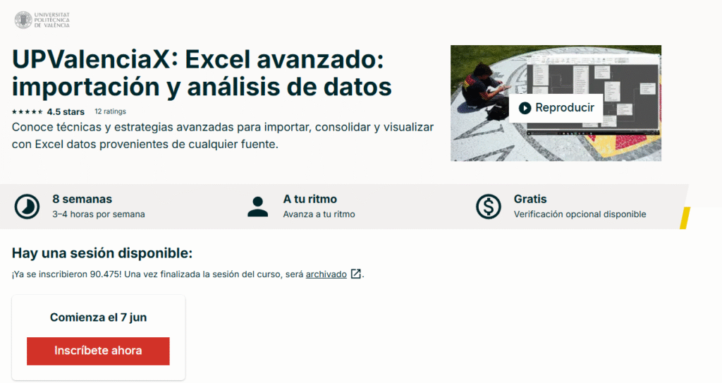 UPValenciaX: Excel avanzado: importación y análisis de datos