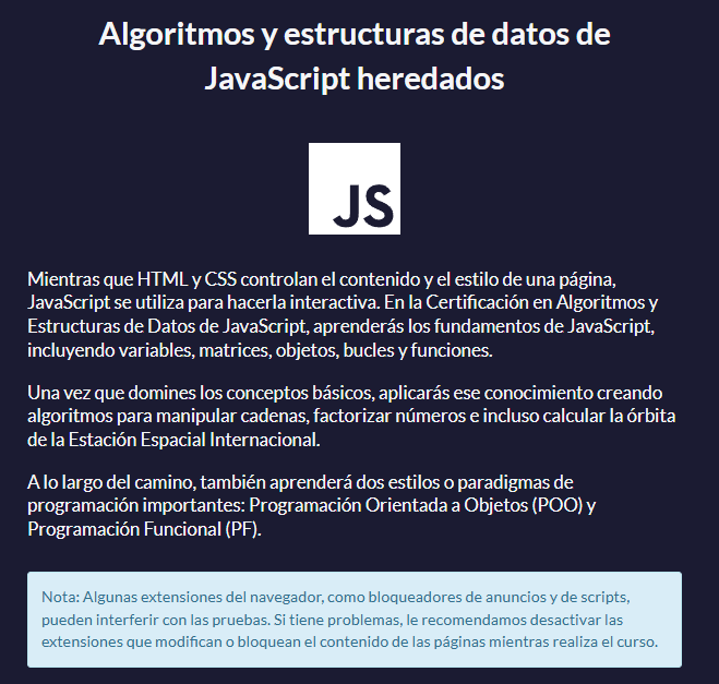 Algoritmos y estructuras de datos de JavaScript heredados | Detalles