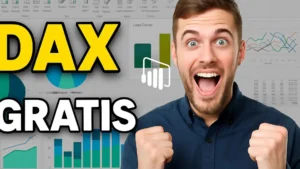 Miniatura digital de estilo dinámico con un joven analista de datos interactuando con pantallas de Power BI y ChatGPT.