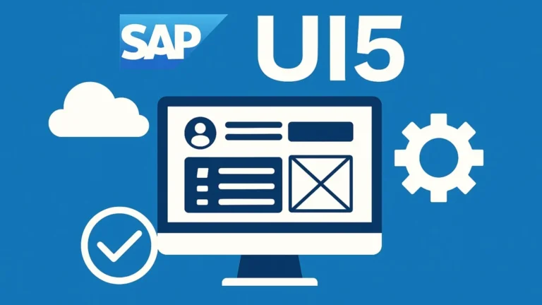 Ilustración digital colorida que representa conceptos de programación SAP y desarrollo de aplicaciones con SAPUI5.
