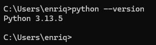 CMD versión de python; 3.13.5