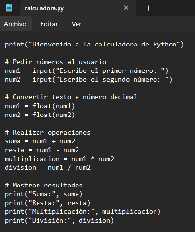 archivo "calculadora.py" guardado.