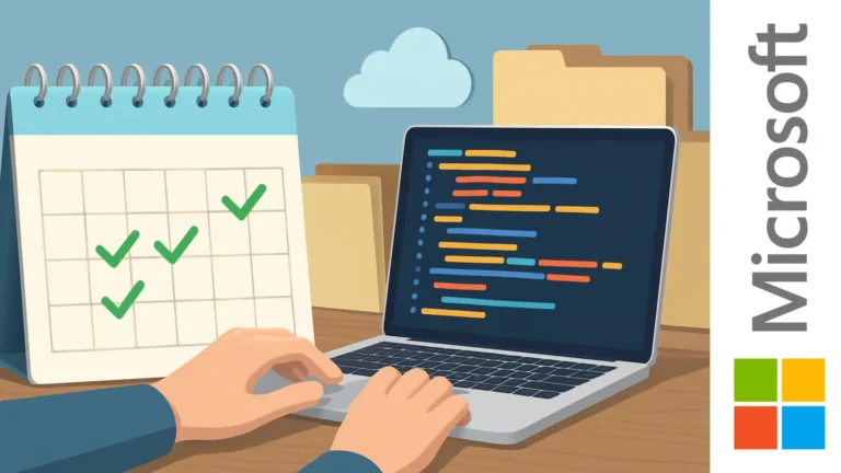 Laptop con líneas de código simuladas y calendario con tareas completadas, representando automatización con Python