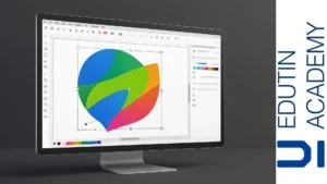 Monitor mostrando diseño vectorial colorido creado en CorelDraw