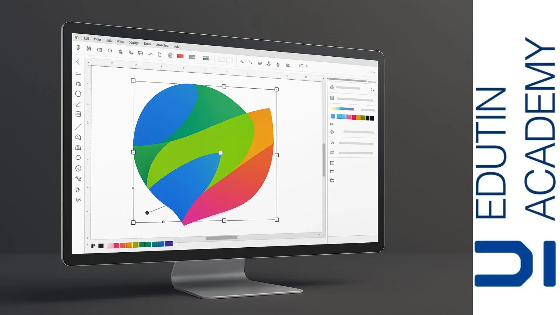 Monitor mostrando diseño vectorial colorido creado en CorelDraw