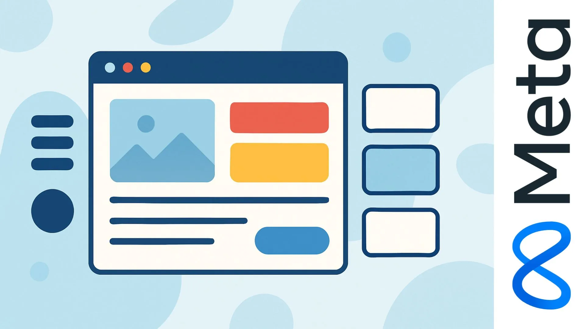 Ilustración abstracta de una página web con bloques de colores representando el desarrollo front-end