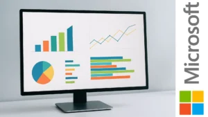 Pantalla de computadora mostrando gráficos de barras, líneas y pastel creados en Power BI para análisis de datos
