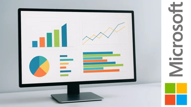 Pantalla de computadora mostrando gráficos de barras, líneas y pastel creados en Power BI para análisis de datos