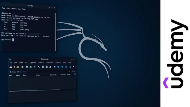 Pantalla con Kali Linux ejecutando herramientas de análisis como terminal y Wireshark en entorno de pruebas