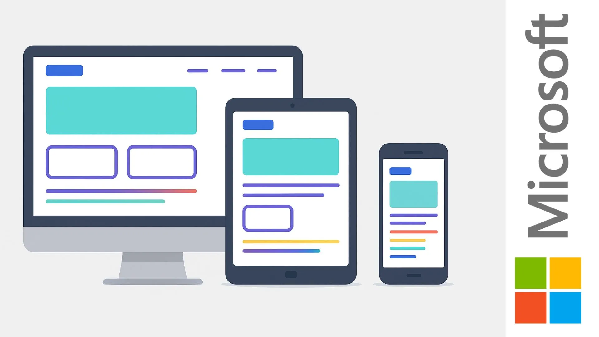 Diseño responsivo en computadora, tablet y smartphone con ejemplo de interfaz UI/UX en colores minimalistas