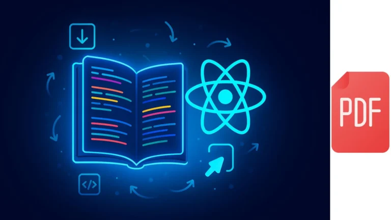 Ilustración digital de un libro abierto con líneas de colores y el logo de React flotando, simbolizando el libro SurviveJS – React gratis
