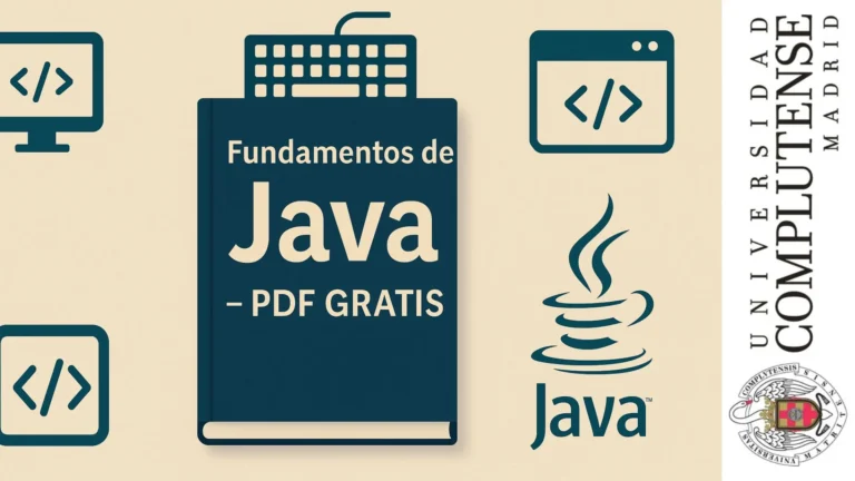 Portada del libro gratuito "Fundamentos de Java" con íconos de programación y logo de Java.