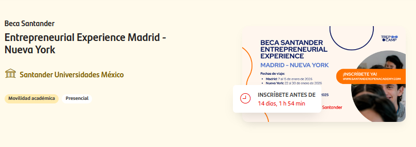 Beca Santander - Entrepreneurial Experience Madrid - Nueva York