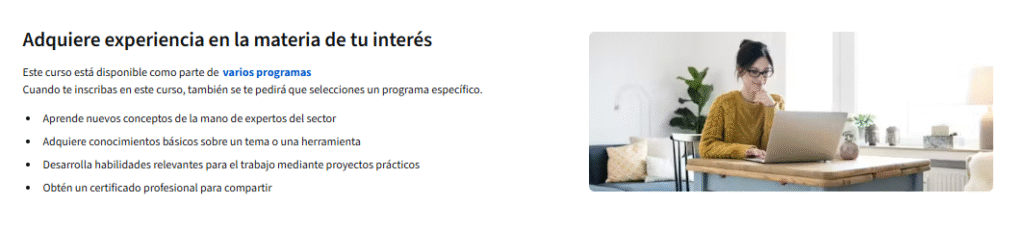 Adquiere experiencia en la materia de tu interés - Coursera