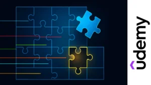 Ilustración de un rompecabezas digital con una pieza brillante encajando, representando la lógica de programación y el pensamiento estructurado