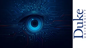 Ilustración futurista de un ojo digital con circuitos y líneas luminosas que representan el aprendizaje automático