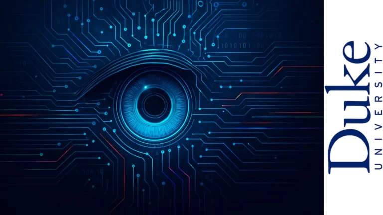 Ilustración futurista de un ojo digital con circuitos y líneas luminosas que representan el aprendizaje automático