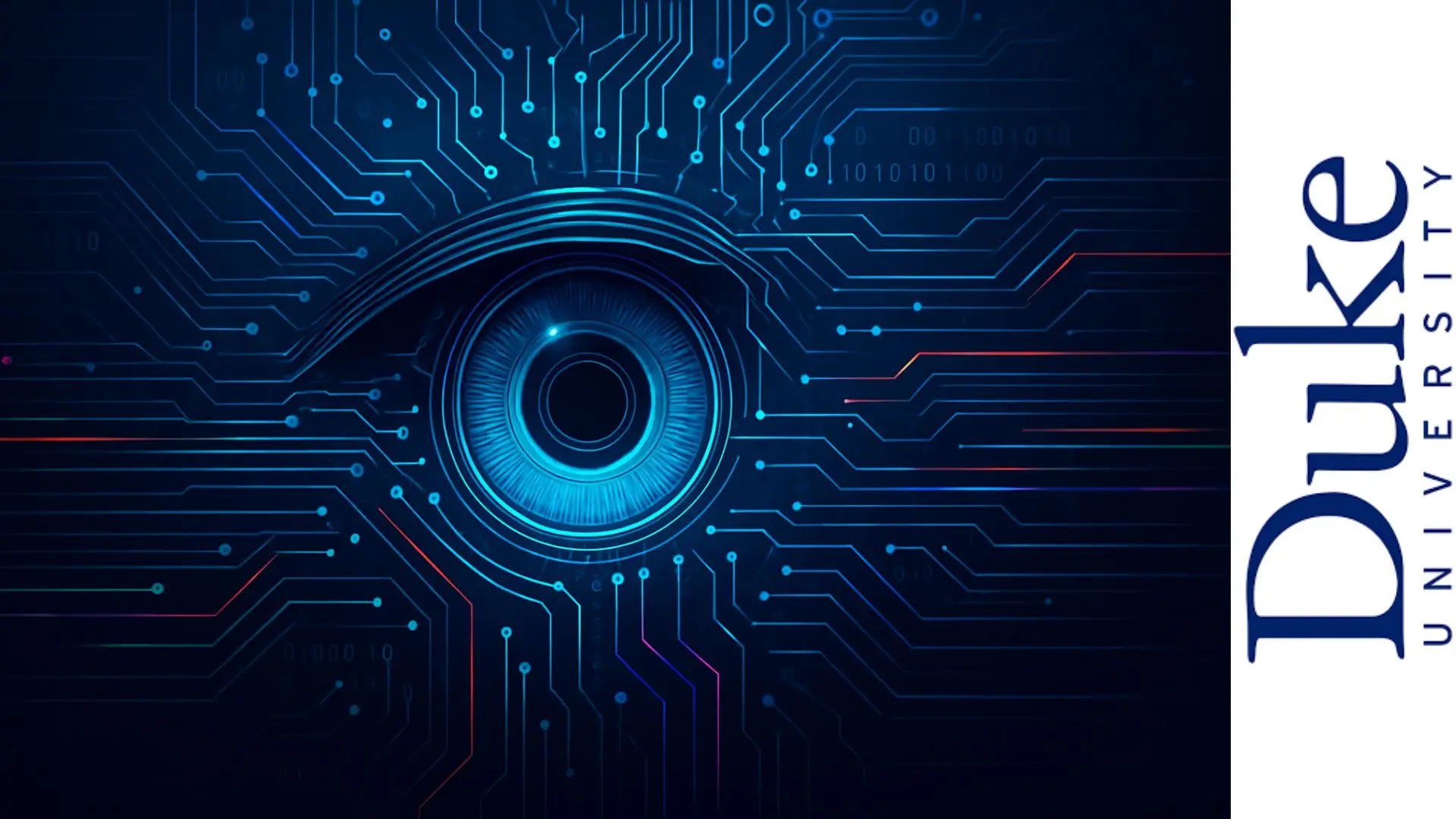 Ilustración futurista de un ojo digital con circuitos y líneas luminosas que representan el aprendizaje automático