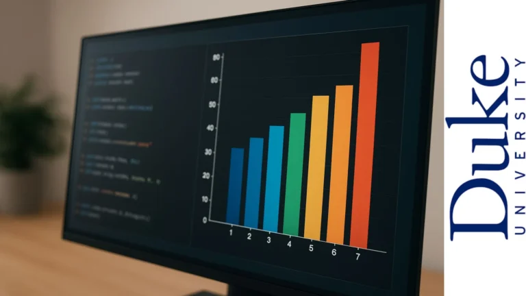 Monitor mostrando código en Python y un gráfico de barras colorido generado con Matplotlib