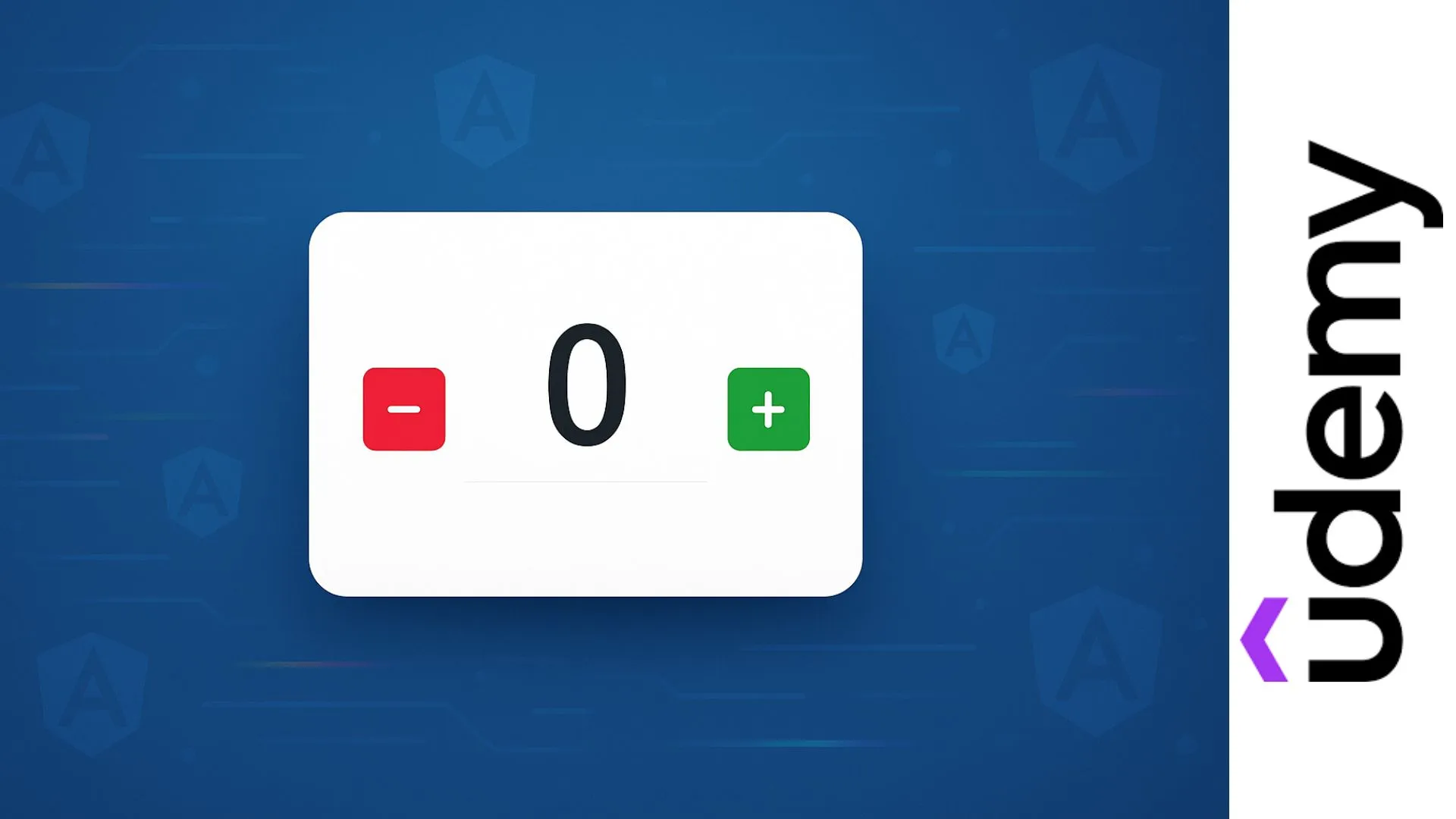 Interfaz de contador digital con botones más y menos junto al logotipo de Angular 20