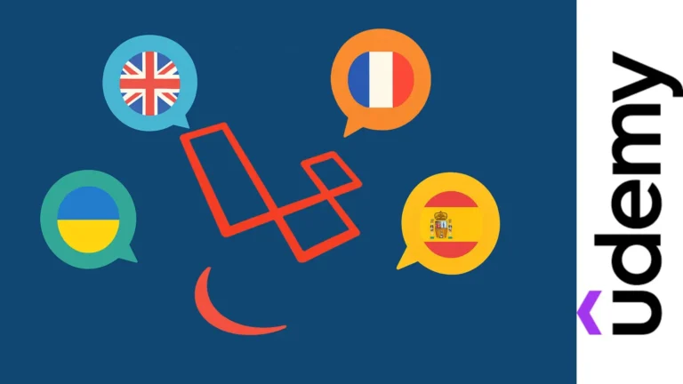 Ilustración digital de una aplicación Laravel mostrando opciones de idiomas con banderas internacionales en una interfaz web