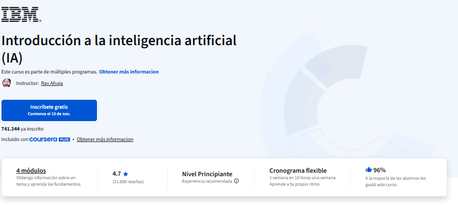 imagen del curso "Introducción a la inteligencia artificial (IA)" en coursera