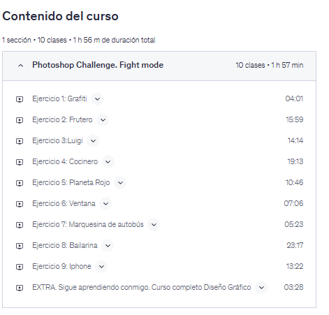 contenido del curso Photoshop Challenge. Fight mode!