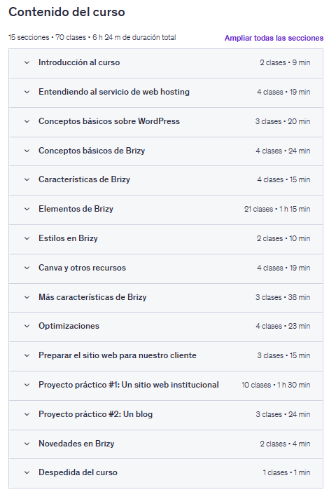 contenido del curso WordPress + Brizy + Canva: Conviértete en diseñador web!