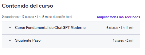 Contenido del curso "Curso Fundamental de ChatGPT 2025: IA De Cero a Experto" en Udemy