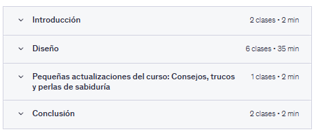 Contenido del curso "Diseño de diapositivas de PowerPoint - Presentación informal" en Udemy