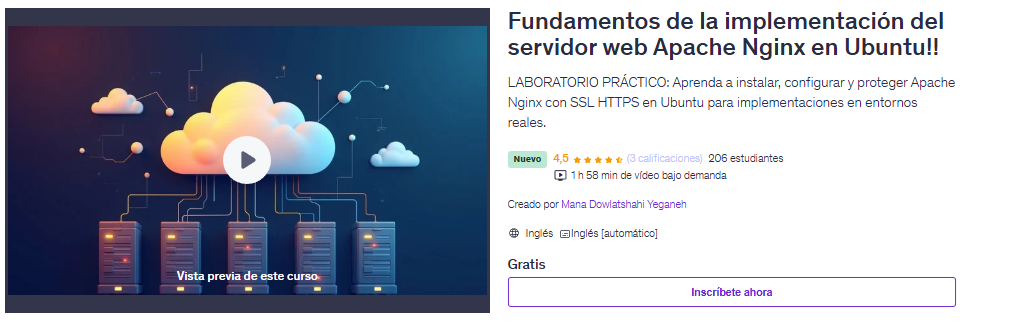 imagen del curso de udemy - Fundamentos de la implementación del servidor web Apache Nginx en Ubuntu!!