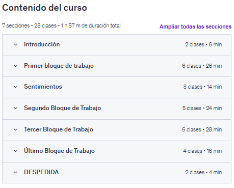 Contenido del curso "¡Palabras que venden! Di lo que quieren escuchar" en Udemy