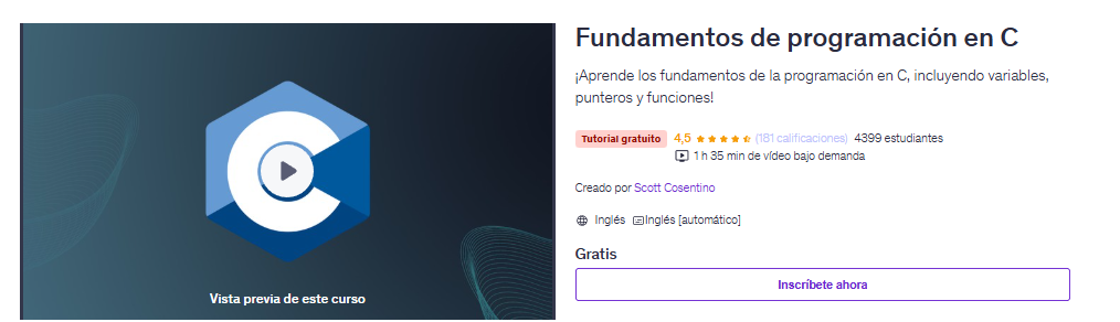 imágen tomada del curso - Fundamentos de programación en C - en Udemy