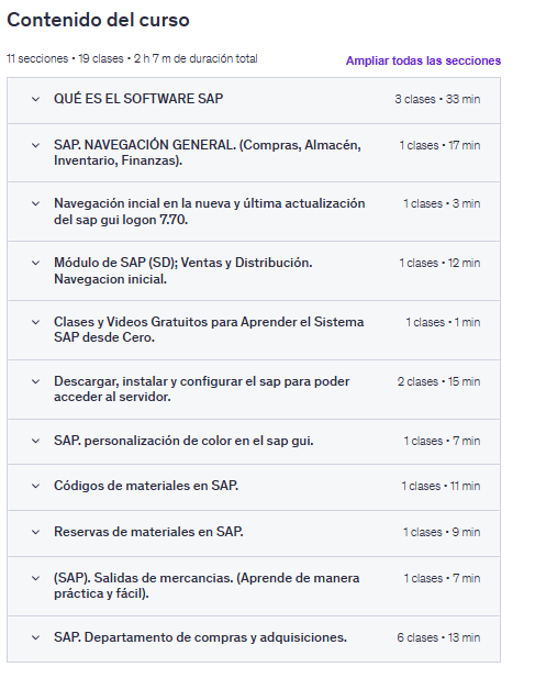 Contenido del curso "Curso sap para principiantes | sap erp con práctica." en Udemy