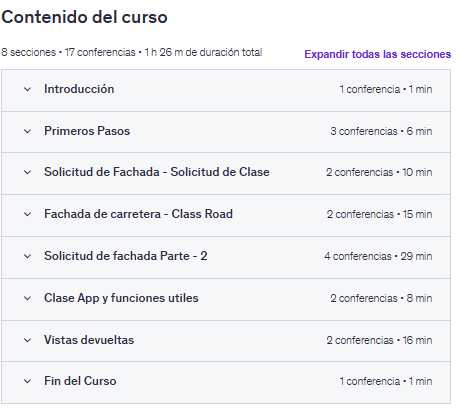 Contenido del curso "MVC: Tu conocimiento a otro nivel con POO y PHP 8 avanzado" en Udemy