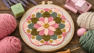 Descarga gratuita de stencil “Jardín” para punch needle en Domestika