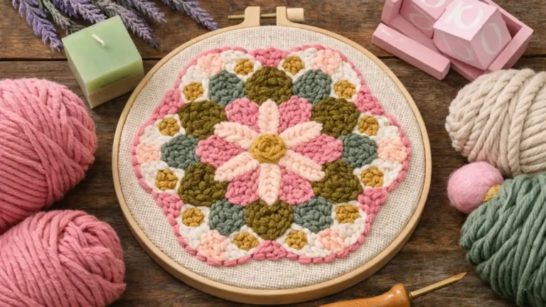 Descarga gratuita de stencil “Jardín” para punch needle en Domestika