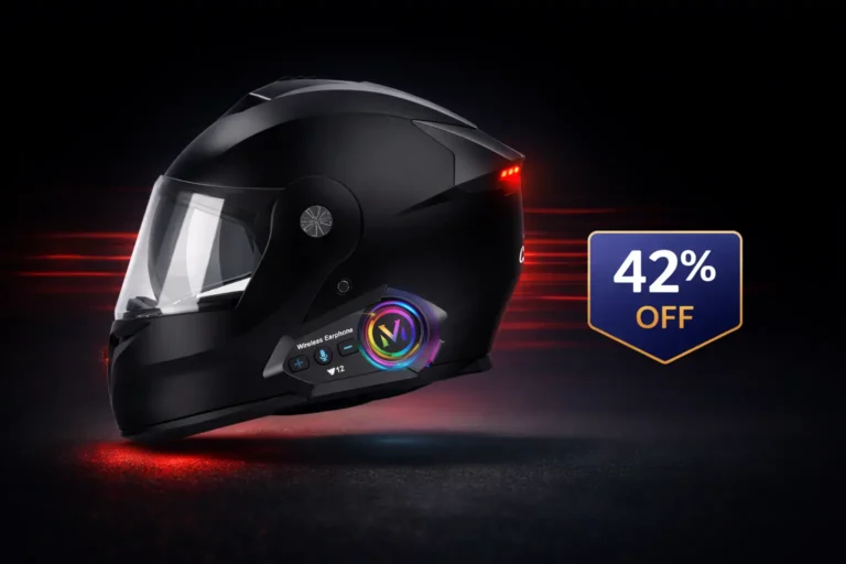 Casco abatible para motocicleta con Bluetooth, luz LED y 42% OFF para uso diario