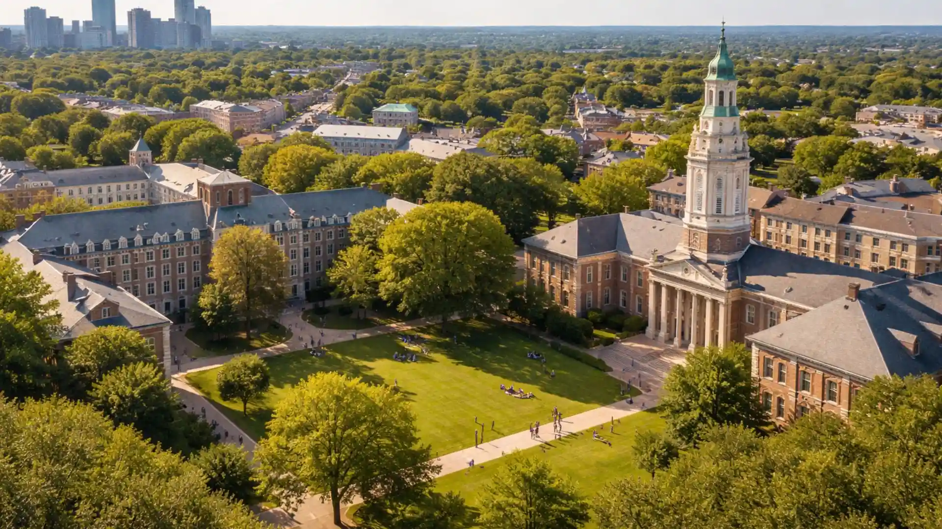Vista aérea de un campus universitario en Estados Unidos, relacionada con una beca internacional de verano