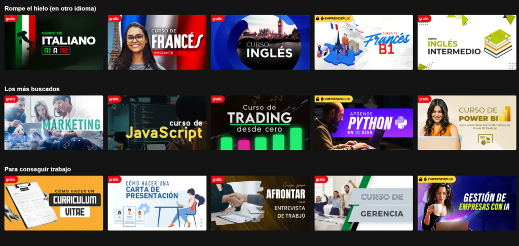 Interfaz de Claseflix 