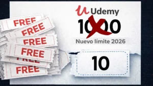 Nuevo límite de 10 usos en cupones gratis de Udemy anunciado para 2026