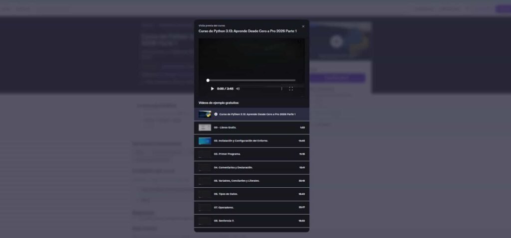 Captura del Curso de Python 3.13: Aprende Desde Cero a Pro 2026 Parte 1