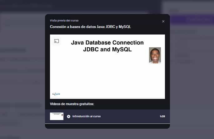 Imágen del curso "Conexión a bases de datos Java: JDBC y MySQL" en Udemy