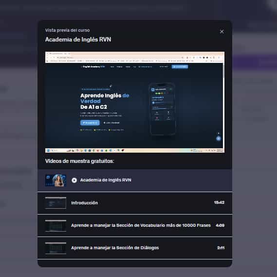 Imágen del curso "English Academy RVN" en Udemy