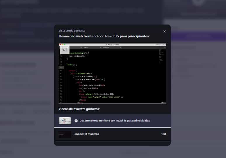 Imágen del curso "Desarrollo web frontend con React JS para principiantes" en Udemy