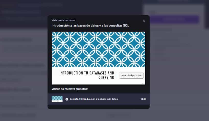 Imágen del curso "Introducción a las bases de datos y a las consultas SQL" de Udemy