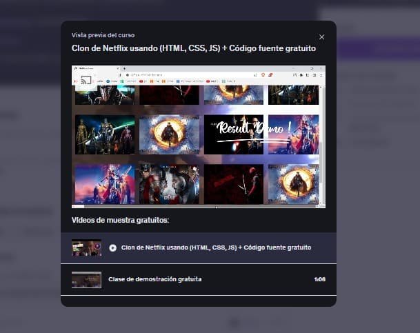 Imágen del curso "Clon de Netflix usando (HTML, CSS, JS) + Código fuente gratuito" en Udemy
