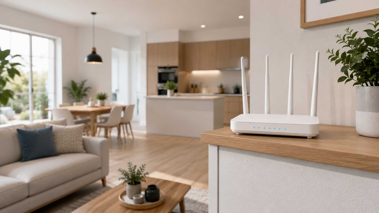 Router correctamente colocado en una zona abierta y elevada del hogar